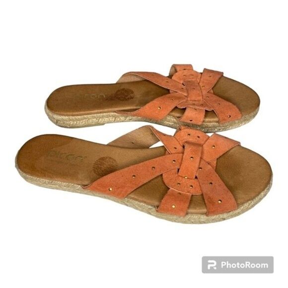 Picon Orange Leather Studded Slide Espadrille Sandals Made In Spain 8 - Picture 4 of 9